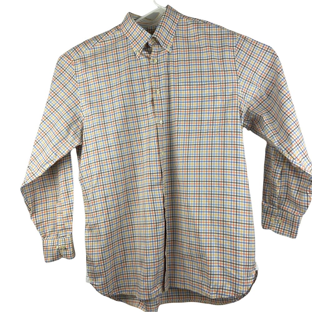 Peter Millar Men's Large Long Sleeve Button Down Shirt Check White Blue Yellow